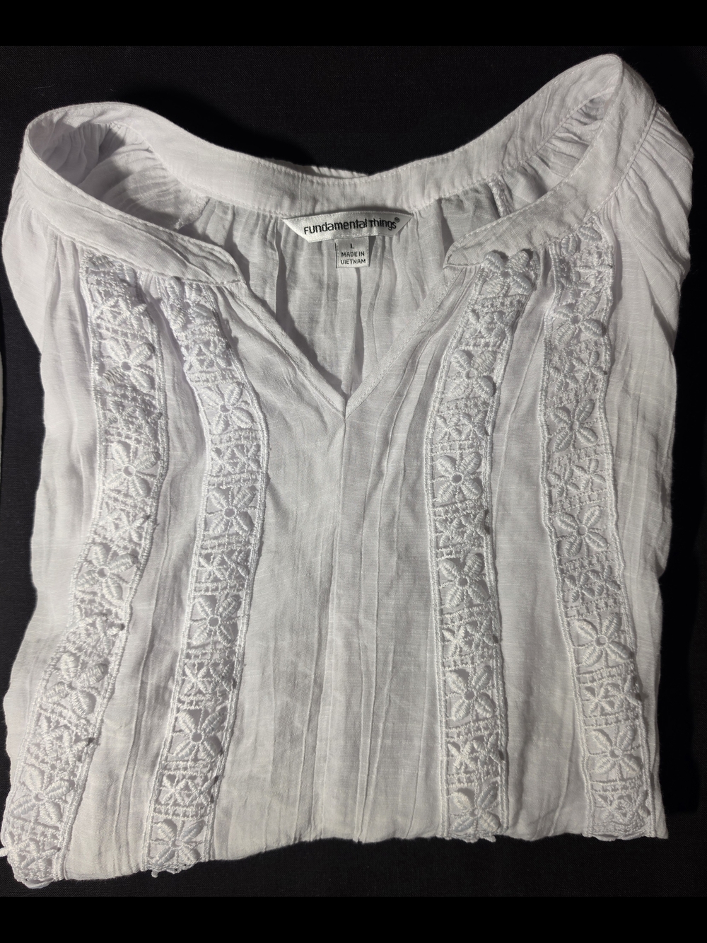 White Embroidered V-Neck Tunic Top